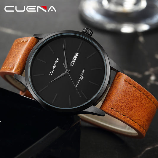 CUENA quartz watch waterproof belt simple watch men's belt watch quartz watch