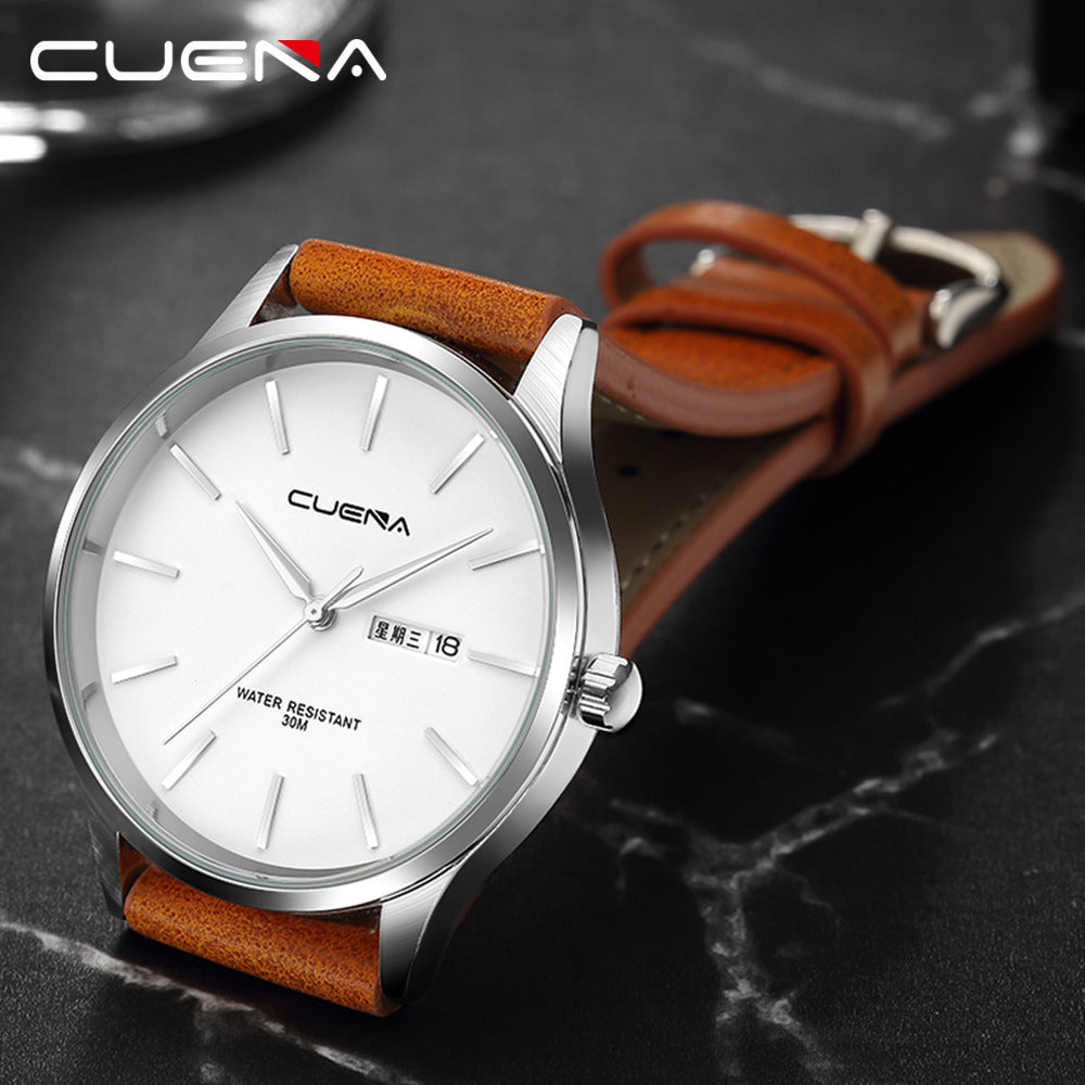 CUENA quartz watch waterproof belt simple watch men's belt watch quartz watch